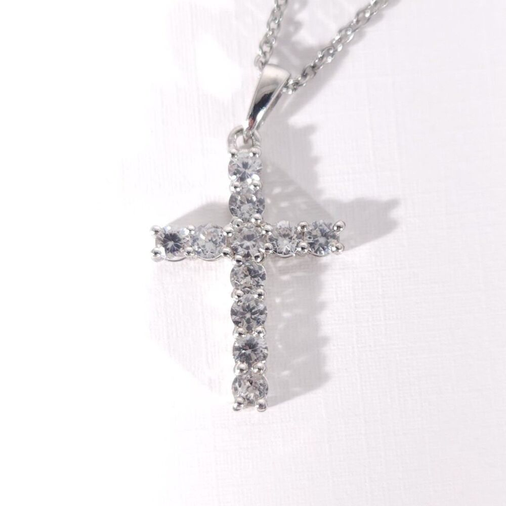 White Zircon Cross Pendant and Stainless Steel Chain
